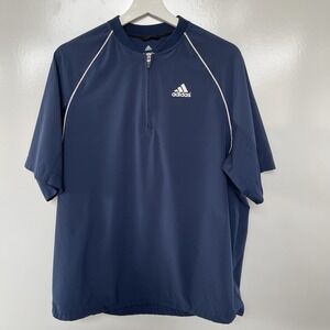Adidas Men Pullover Windbreaker Small Navy 1/4 Zip Short Sleeve Lightweight Golf